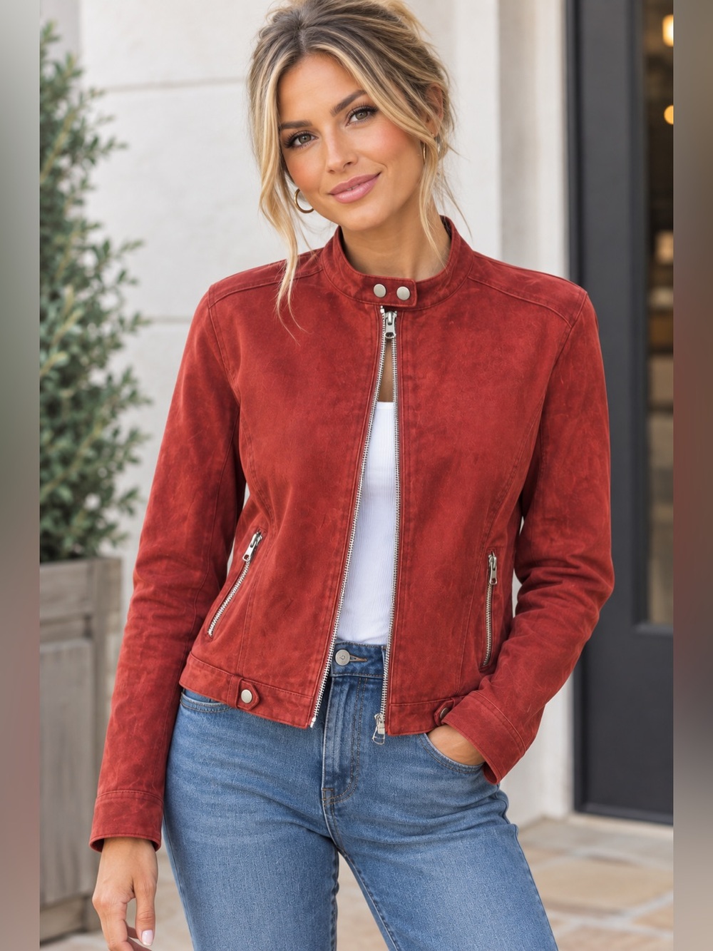 Baccini Women's Red Bomber Jacket